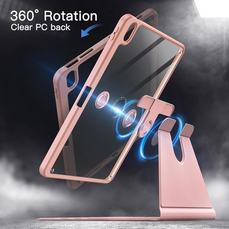 Jetech Rotating Case for iPad Air 11-Inch M3/M2 (2025/2024), iPad Air 5/4 (2022/2020 5th/4th Generation), 360 Degree Rotation Protective Stand Cover Clear Back, Auto Wake/Sleep (Rose Gold) - Image 3